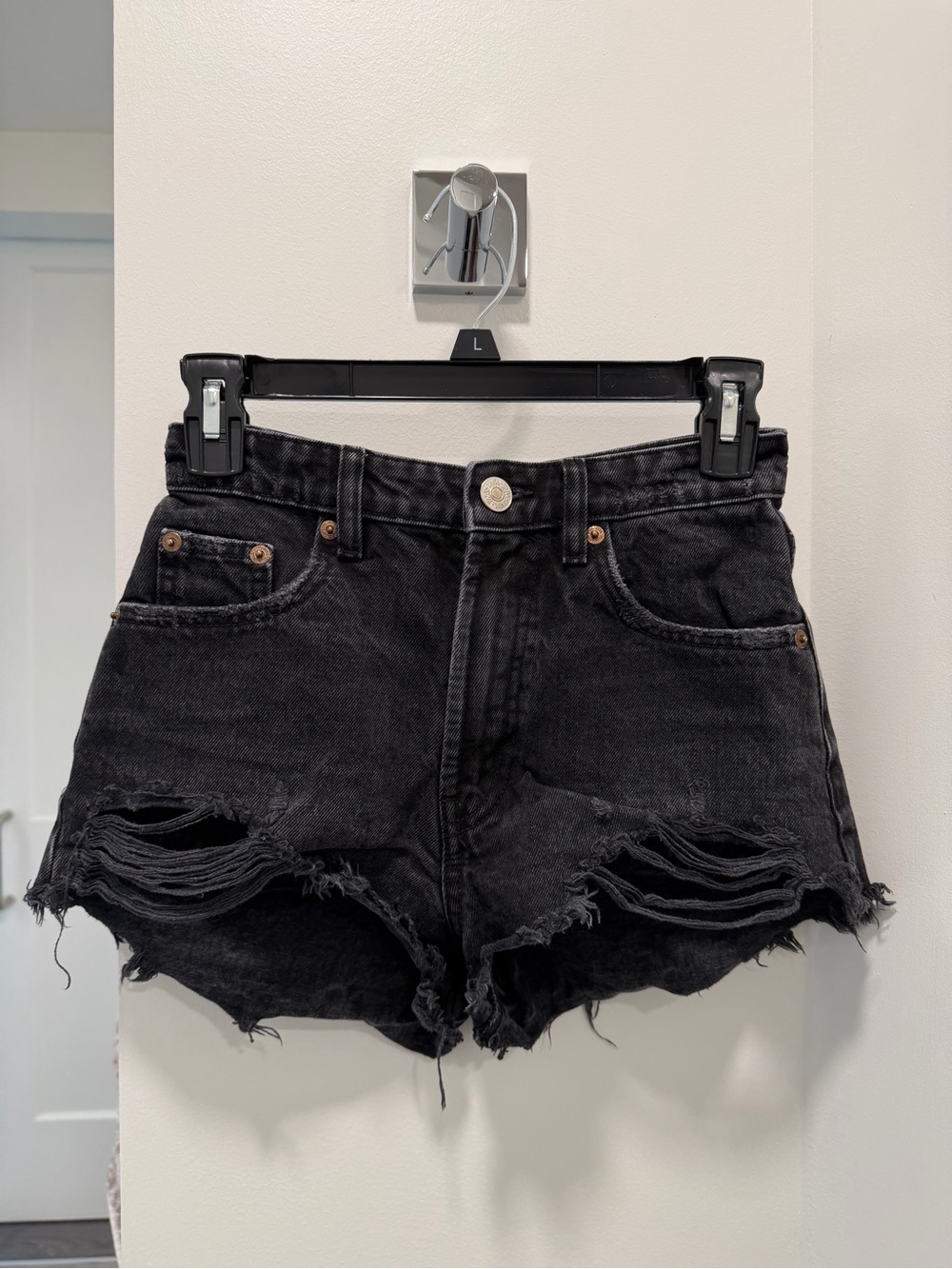 Zara Black Distressed Denim Shorts Size 0